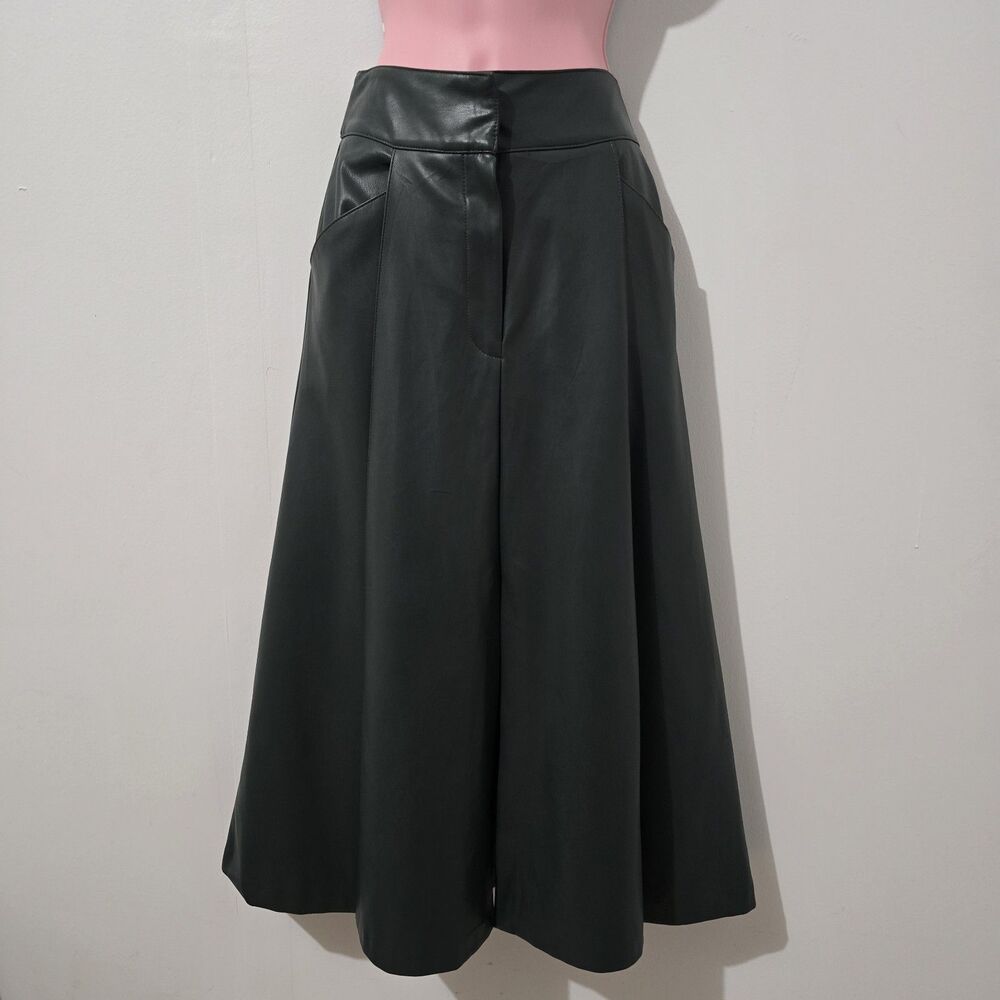 Zara - Skirt - Size S - Faux Leather Suede Lining Midi Pleated Pockets - Green